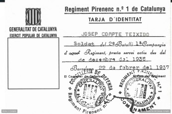 Carnet de soldat del Regiment Pirinenc núm.1 de Catalunya.