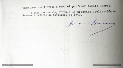 14/11/1940. Testimoni de Manuel Casanovas, metge